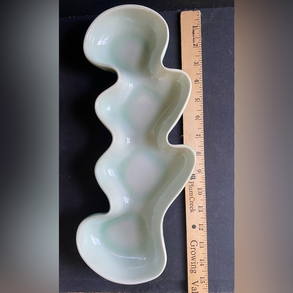 Artisan Made Green Ceramic Serving Dish Simplistic Minimal Oceanic Signed - Picture 7 of 9